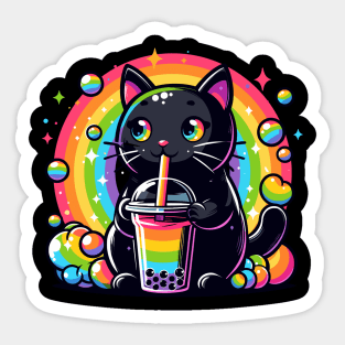 Cat Drinking Rainbow Bubble Tea Sticker